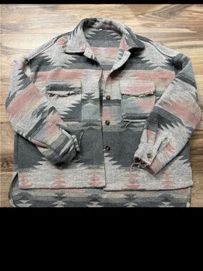 Gray & Pink Aztec Overshirt Jacket NWOT